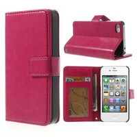 Crazy Horse Stand lederen kaarthouder Roze voor iPhone 4/4s