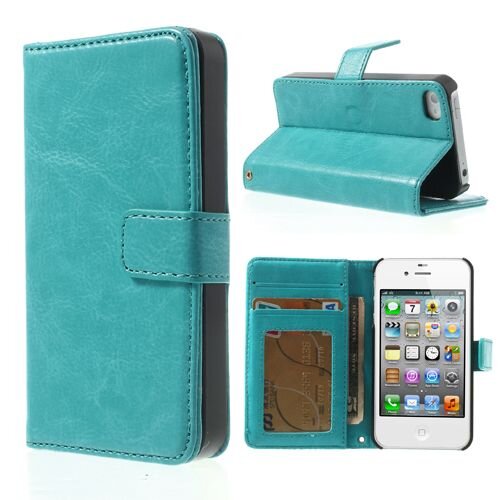 Crazy Horse Crazy Horse Stand lederen kaarthouder Turquoise voor iPhone 4/4s Crazy Horse Crazy Horse Stand lederen kaarthouder Turquoise voor iPhone 4/4s