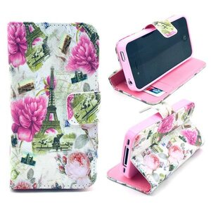 Wallet Flip Stand TPU + Leren Hoesje voor iPhone 4/4S (Eiffeltoren en Bloemen) Wallet Flip Stand TPU + Leren Hoesje voor iPhone 4/4S (Eiffeltoren en Bloemen)