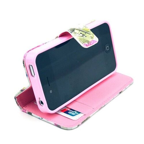 wallet flip stand tpu leren hoesje voor iphone 4