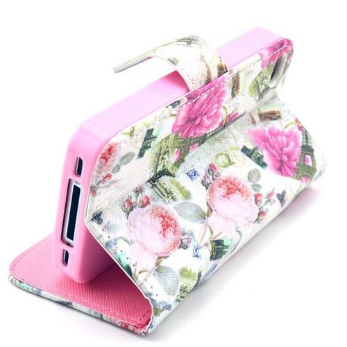 wallet flip stand tpu leren hoesje voor iphone 4