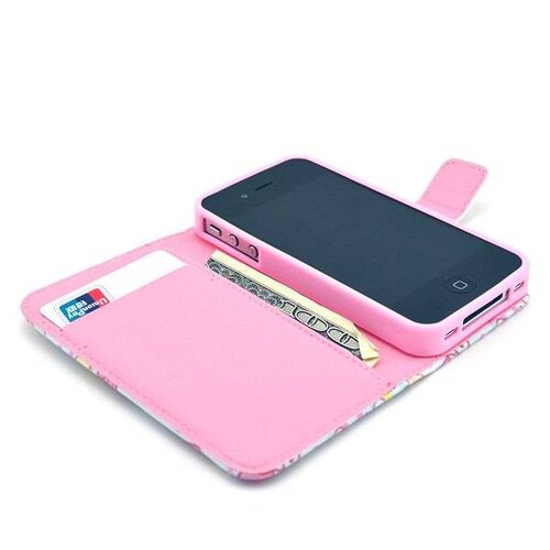 wallet flip stand tpu leren hoesje voor iphone 4