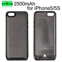 Oplaadbare back-up batterij Leren Coated Hard PC + TPU Hoesje voor iPhone 5 5S (Zwart)