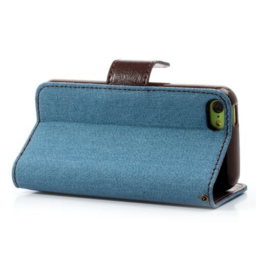 jeans iphone 5c wallet stand case blauw
