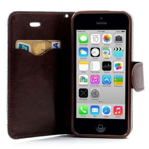 jeans iphone 5c wallet stand case blauw