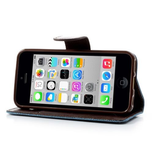 jeans iphone 5c wallet stand case blauw
