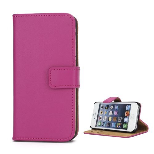 Split Leren Wallet iPhone 5(s)/SE - Donker Roze
