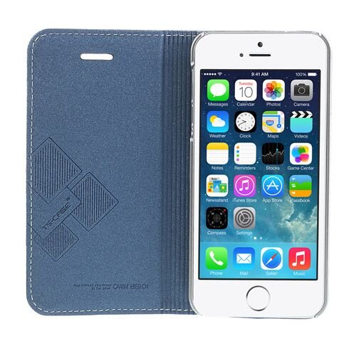 lederen stand case iphone 5 blauw 6828674