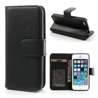 Litchi PU Leren Wallet iPhone 5(s)/SE - Zwart
