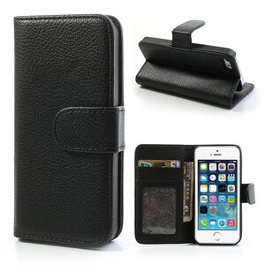Litchi Litchi PU Leren Wallet iPhone 5(s)/SE - Zwart