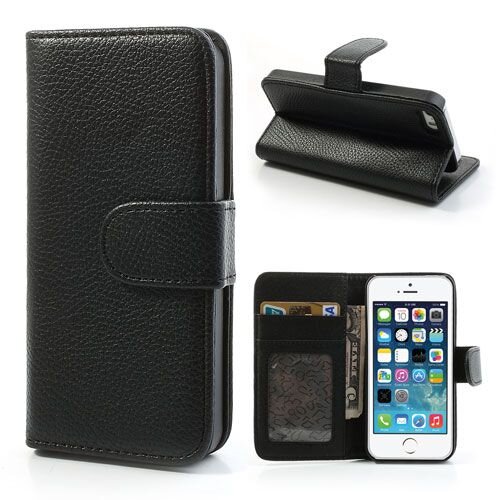 Litchi Litchi PU Leren Wallet iPhone 5(s)/SE - Zwart