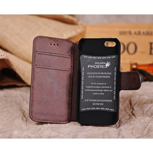 Golden Phoenix golden phoenix split leren wallet iphone 5 s se coffee