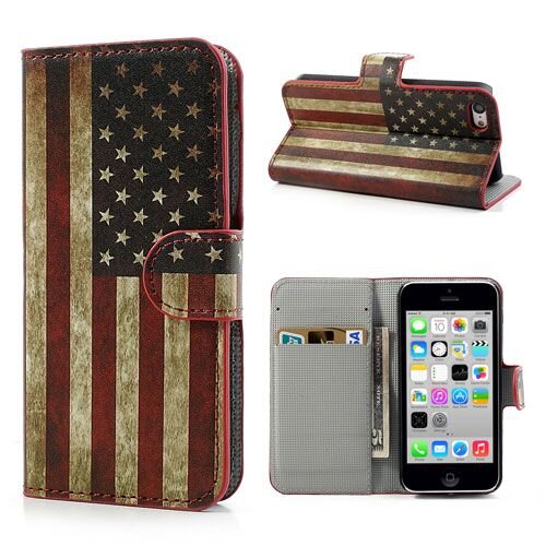 PU Leren Wallet iPhone 5c - Amerikaanse Vlag PU Leren Wallet iPhone 5c - Amerikaanse Vlag