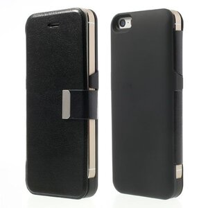 2400mAh magnetische Leren Battery Case voor de iPhone 5 5s zwart