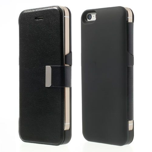 2400mAh magnetische Leren Battery Case voor de iPhone 5 5s zwart