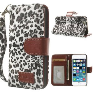 Leopard leren Wallet Case Stand voor iPhone 5s 5 - Zwart