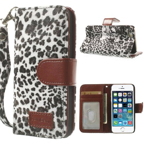 Leopard leren Wallet Case Stand voor iPhone 5s 5 - Zwart