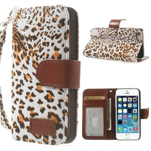 Leopard leren Wallet Case Stand voor iPhone 5s 5 - Oranje