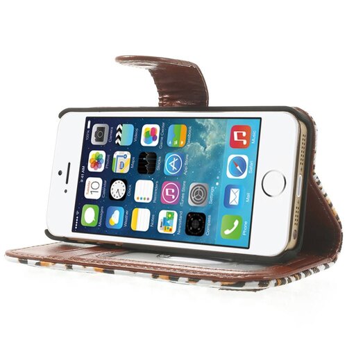 leopard leren wallet case stand voor iphone 5s 5 6931531