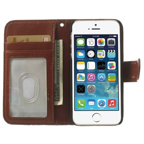 leopard leren wallet case stand voor iphone 5s 5 6931531