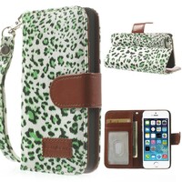 Leopard leren Wallet Case Stand voor iPhone 5s 5 - Groen