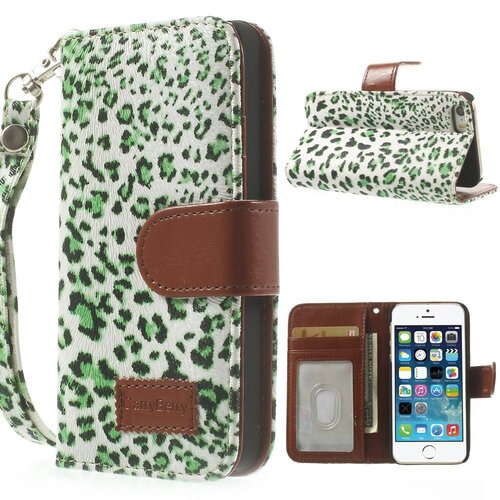 Leopard leren Wallet Case Stand voor iPhone 5s 5 - Groen