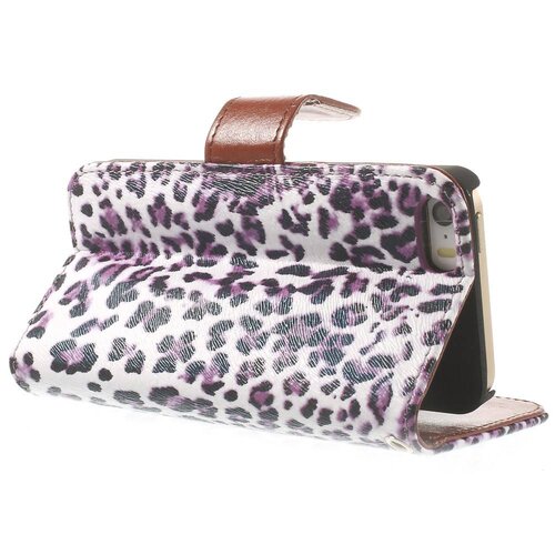 leopard leren wallet case stand voor iphone 5s 5 6931545