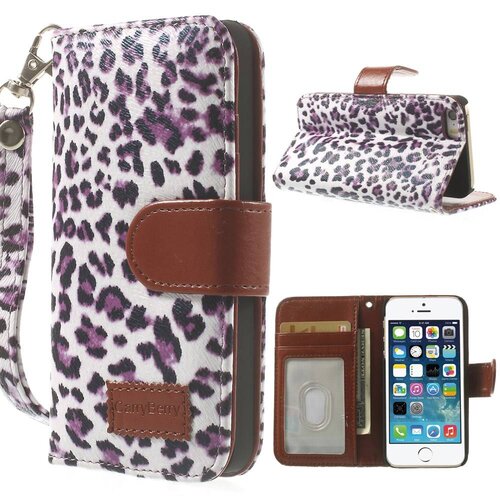leopard leren wallet case stand voor iphone 5s 5 6931545