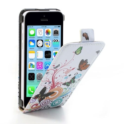 PU Leren Flipcase iPhone 5c - Vlinders Spiraal PU Leren Flipcase iPhone 5c - Vlinders Spiraal