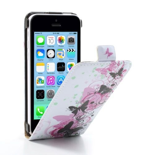 pu leren flipcase iphone 5c vlinders wit
