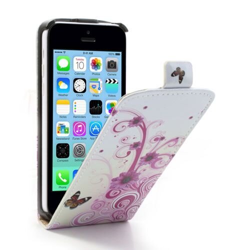 pu leren flipcase iphone 5c bloesem vlinder