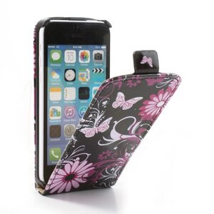 PU Leren Flipcase iPhone 5c - Vlinders Zwart