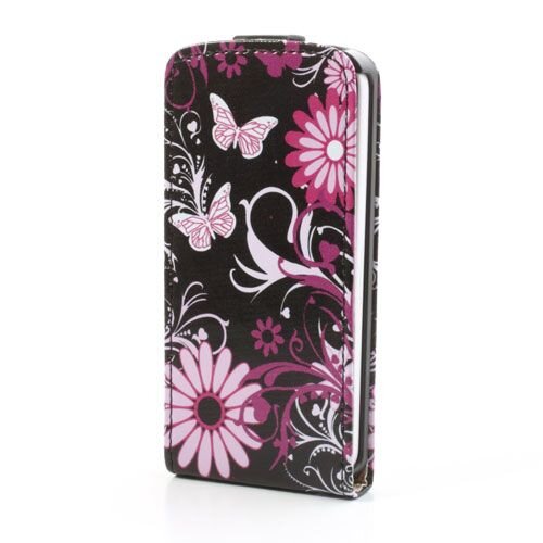 pu leren flipcase iphone 5c vlinders zwart