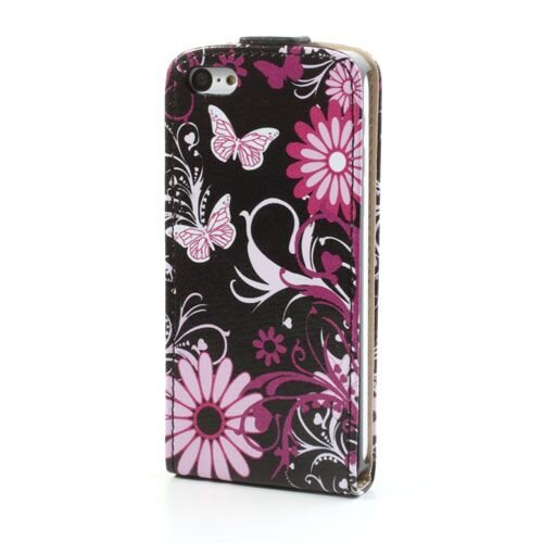 pu leren flipcase iphone 5c vlinders zwart