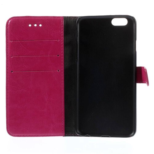 crazy horse pu leren wallet iphone 6 s donker roze