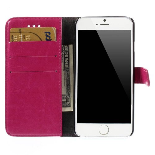 crazy horse pu leren wallet iphone 6 s donker roze