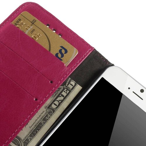 crazy horse pu leren wallet iphone 6 s donker roze