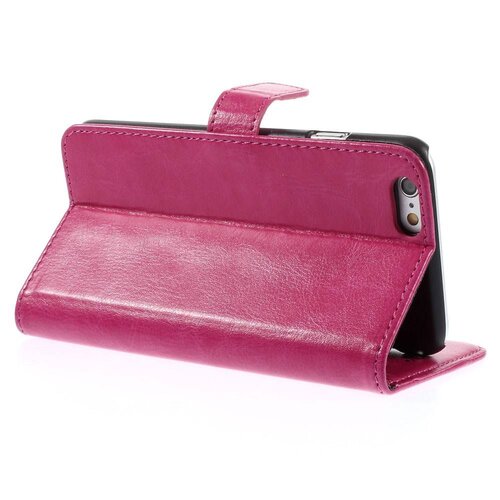 crazy horse pu leren wallet iphone 6 s donker roze