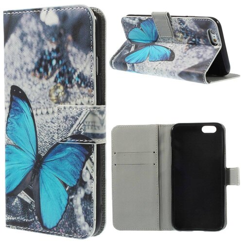 pu leren wallet iphone 6 s vlinders blauw