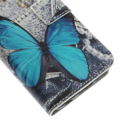 pu leren wallet iphone 6 s vlinders blauw