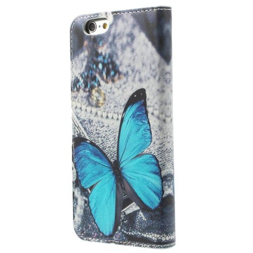 pu leren wallet iphone 6 s vlinders blauw