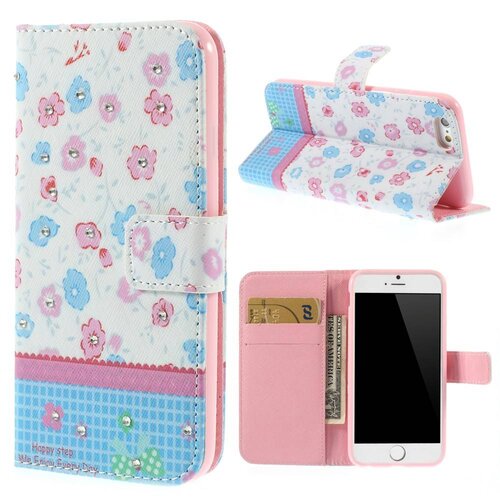 pu leren rhinestone wallet iphone 6 s roze blauwe bloemen pu leren rhinestone wallet iphone 6 s roze blauwe bloemen