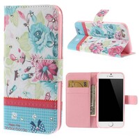 PU Leren Rhinestone Wallet iPhone 6(s) - Blauwe Lotus