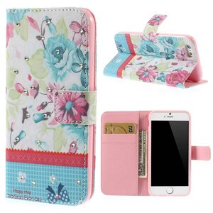 PU Leren Rhinestone Wallet iPhone 6(s) - Blauwe Lotus