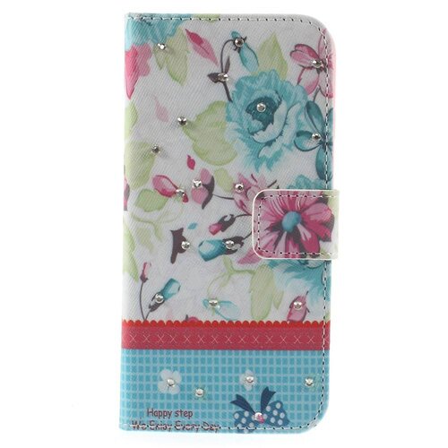 pu leren rhinestone wallet iphone 6 s blauwe lotus pu leren rhinestone wallet iphone 6 s blauwe lotus