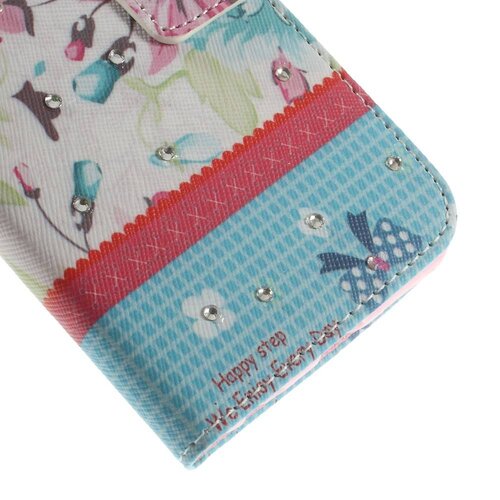 pu leren rhinestone wallet iphone 6 s blauwe lotus pu leren rhinestone wallet iphone 6 s blauwe lotus