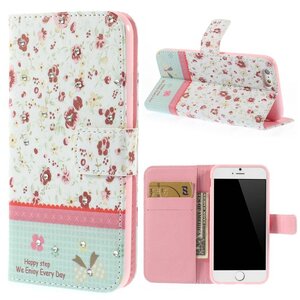 PU Leren Rhinestone Wallet iPhone 6(s) - Rode Peony