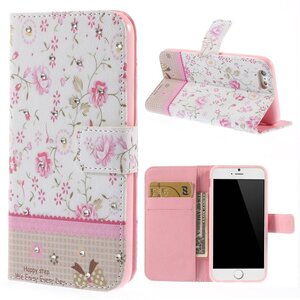 PU Leren Rhinestone Wallet iPhone 6(s) - Roze Peony
