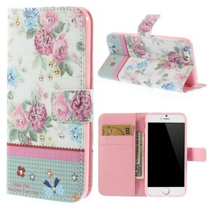 PU Leren Rhinestone Wallet iPhone 6(s) - Pioenroos