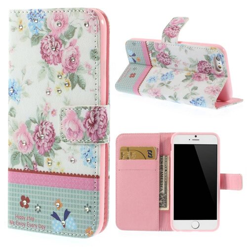 PU Leren Rhinestone Wallet iPhone 6(s) - Pioenroos